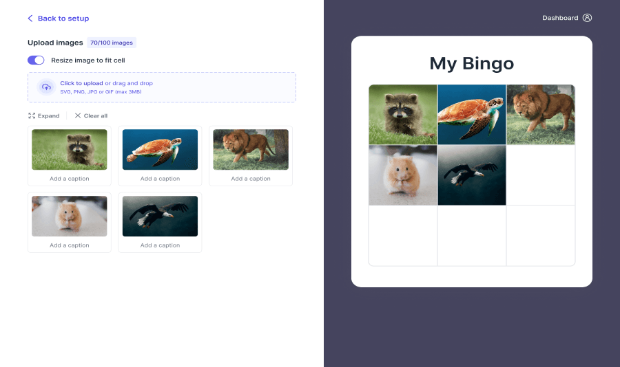 add custom images card square